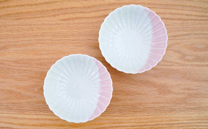 【波佐見焼】花しのぎ 小鉢 ハーフカラー ピンク 2点セット【団陶器】 [PB203]