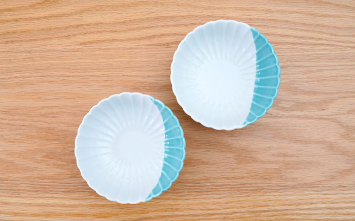 【波佐見焼】花しのぎ 小鉢 ハーフカラー ミント2点セット【団陶器】 [PB204]