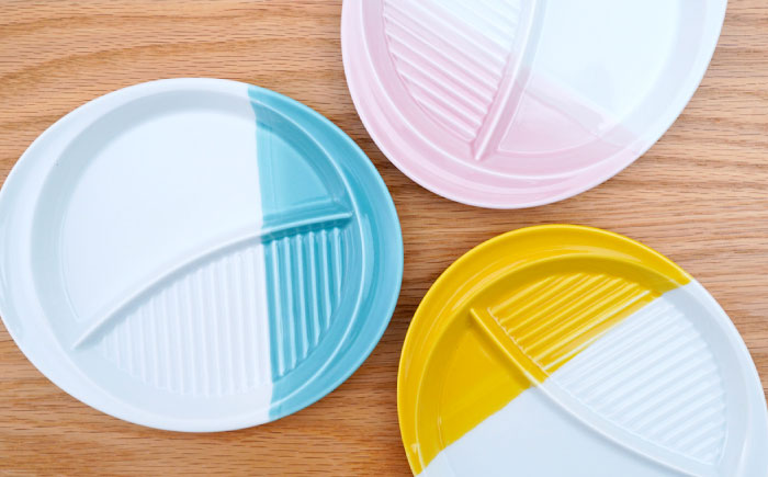 【波佐見焼】仕切り皿 ハーフカラー 3色セット【団陶器】 [PB213]