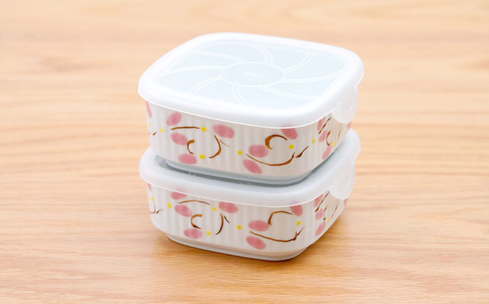 【波佐見焼】角パック 唐草 ピンク 2個セット【団陶器】 [PB214]