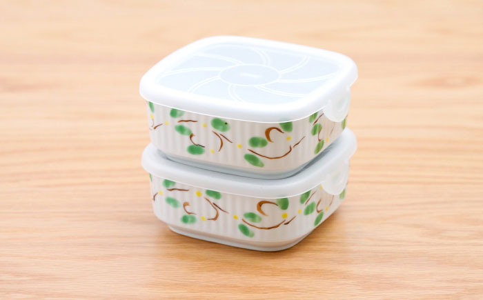 【波佐見焼】角パック 唐草 グリーン 2個セット【団陶器】 [PB215]