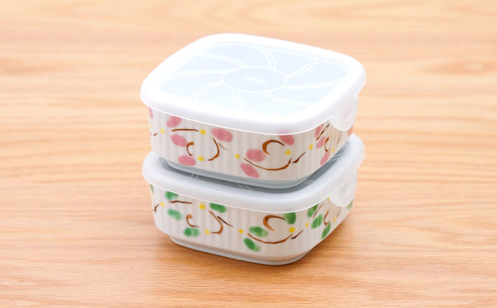 【波佐見焼】角パック 唐草 ペア 2色セット グリーン・ピンク【団陶器】 [PB216]