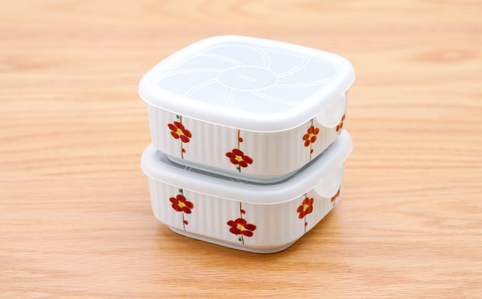 【波佐見焼】角パック 花木立 赤 2個セット【団陶器】 [PB217]