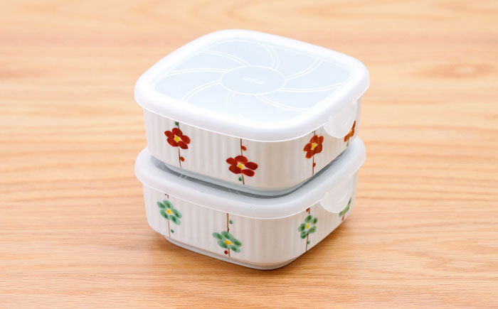 【波佐見焼】角パック 花木立　ペア 2色セット 緑・赤【団陶器】 [PB219]