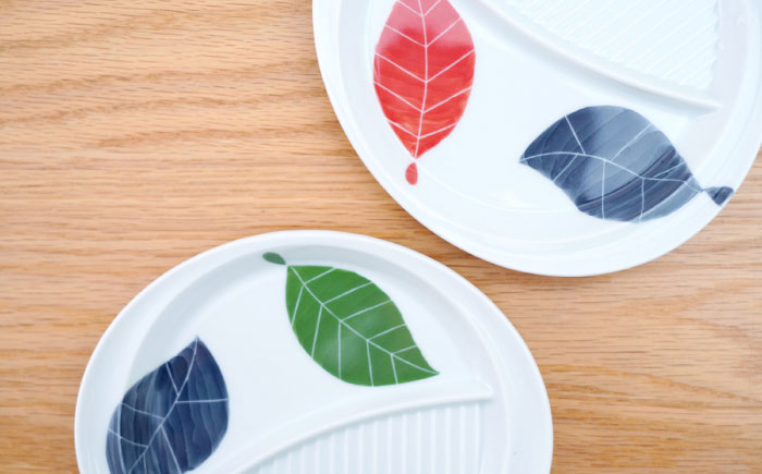 【波佐見焼】仕切り皿 リーフ 2色セット【団陶器】 [PB229]