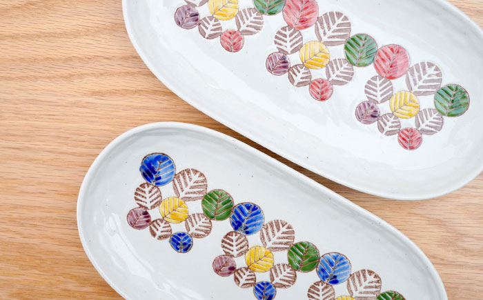 【波佐見焼】軽々楕円皿 葉っぱ 2色セット【団陶器】 [PB232]