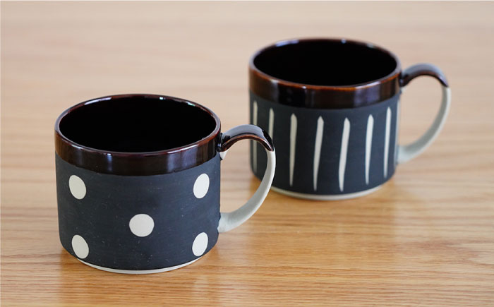 【波佐見焼】ドット・ライン マグカップ 2点セット【団陶器】 [PB67]