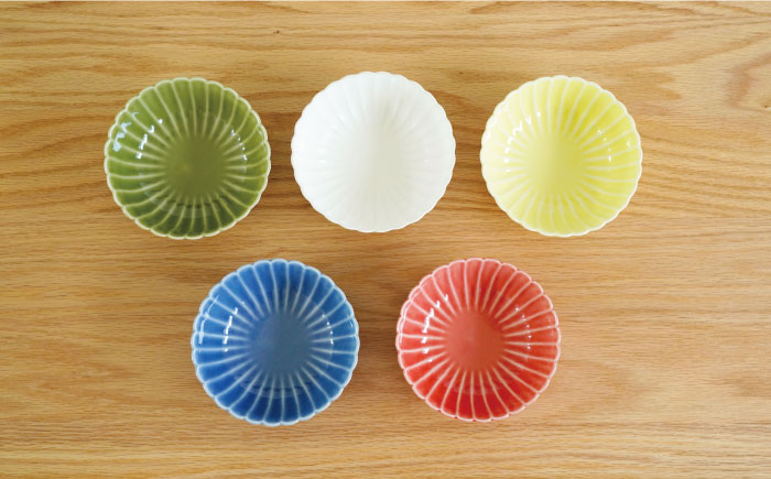 【波佐見焼】花しのぎ 丸小付 小鉢 5色セット（白・薄青・薄緑・薄黄・薄赤）【団陶器】 [PB90]