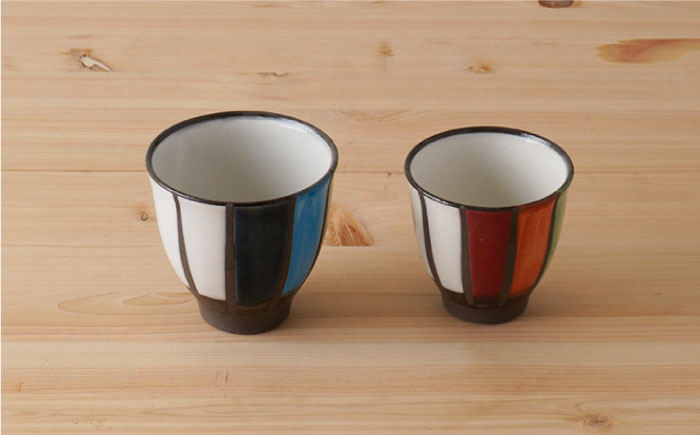 【波佐見焼】撥水十草 茶碗・コップ （青大・赤小）セット【陶もと】 [PE20]