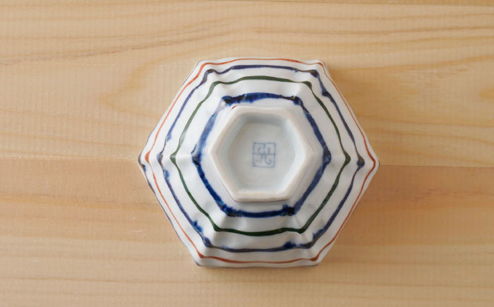 【波佐見焼】三色コマ筋 六角小鉢（六角茶付）3個セット 食器 皿【陶もと】 [PE36]
