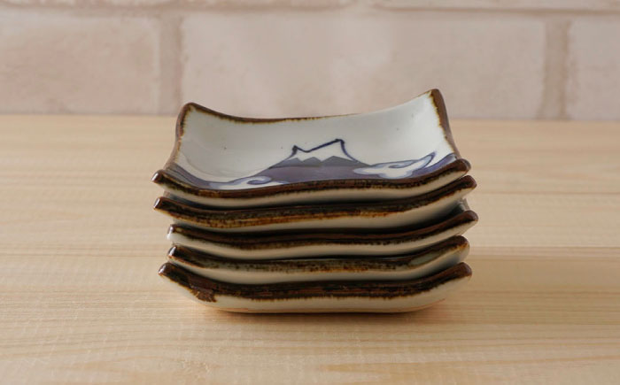 【波佐見焼】富岳 角小皿（青）5枚セット 食器【陶もと】 [PE43]