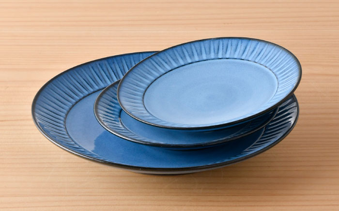 【波佐見焼】蒼鎬 プレート 大小3枚セット 取り皿 大皿 食器 【利左エ門窯】 [QB46]