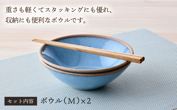 【波佐見焼】テラコッタ BLUE ボウル （M） ペアセット 皿 食器 丸皿 中鉢【利左エ門窯】 [QB55]
