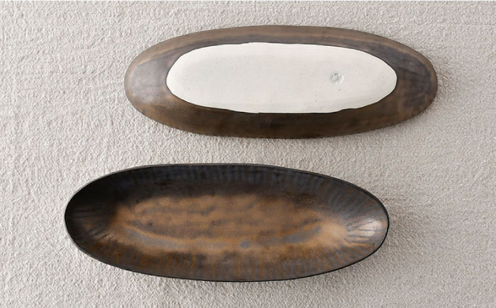 【波佐見焼】十草ゴールド カヌー鉢 ボウル ペアセット【三栄陶器】 [QD01]