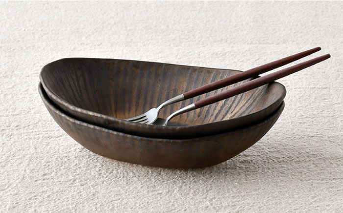 【波佐見焼】十草ゴールド 舟型鉢 ボウル ペアセット【三栄陶器】 [QD02]