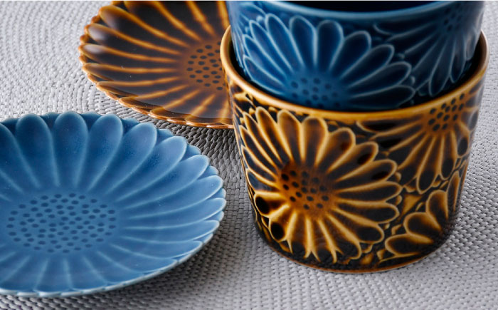 【波佐見焼】マリーゴールド ミニカップ＆プレート S アメ釉・デニム ペアセット【三栄陶器】 [QD04]