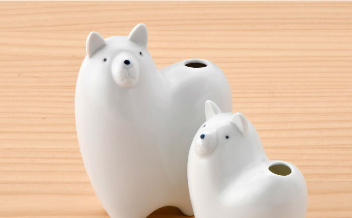 【波佐見焼】 一輪挿し ・犬大小（白釉・つや有り） インテリア 陶器 雑貨 【アトリエやま】 [RE12]