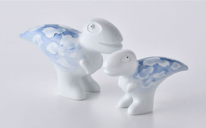 【波佐見焼】恐竜（2足竜）大小 （白釉・つや有り） インテリア 置物【アトリエやま】 [RE16]