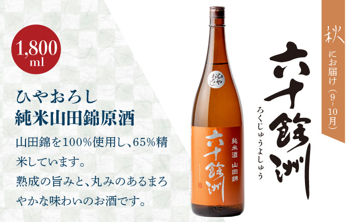 【全4回定期便】六十餘洲 季節の 日本酒 定期便 純米吟醸 ひやおろし 純米 生原酒（各1,800ml） 【今里酒店】 [SA36]