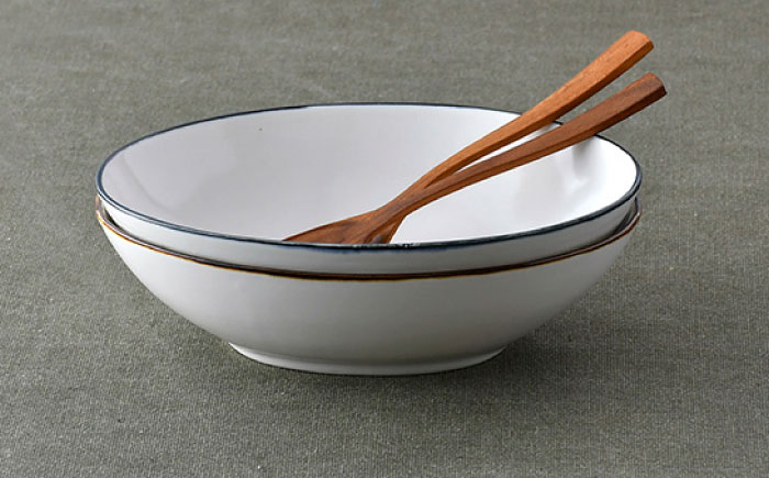 【波佐見焼】オーバル ボウル（渕錆ライン/渕青ライン）  カレー皿 パスタ皿 ペアセット【ROXY・HASAMI】 [SB160]