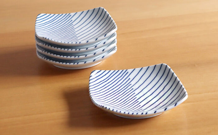 【白山陶器】【グッドデザイン賞】重ね縞 反角小皿 5枚セット【波佐見焼】 [TA160]