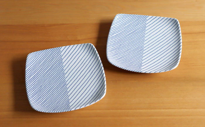 【白山陶器】【グッドデザイン賞】重ね縞 反角中皿 2枚セット【波佐見焼】 [TA162]