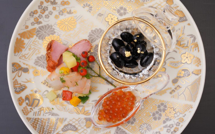 【波佐見焼】金菊花菱 7号皿（化粧箱入り）1点【FOURGRACE】 [UG19]