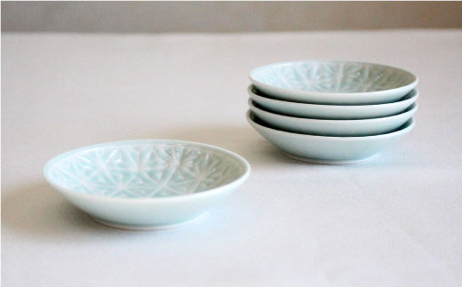 【波佐見焼】麻の葉シリーズ 9cm プレート S（ブルー）5枚セット 小皿 【陶芸ゆたか】 [VA84]