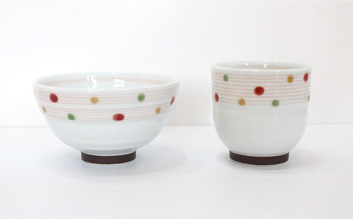 【波佐見焼】色彩水玉（ 茶碗 ・ 湯呑 ）4点セット【陶芸ゆたか】 [VA93]