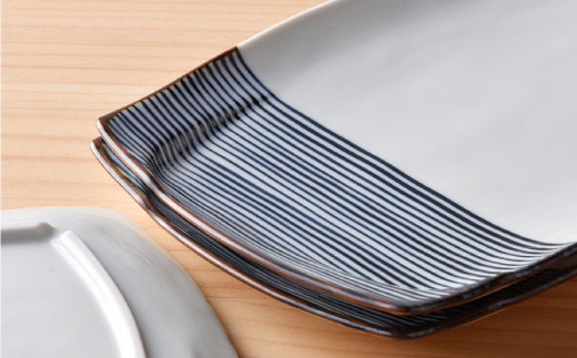 【波佐見焼】ハ－フラインシリ－ズ 長角皿3枚セット プレート 食器 角皿 【まるしん】 [WD04]