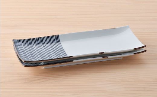 【波佐見焼】ハーフラインシリーズ 粋長皿 2枚セット【まるしん】 角皿 プレート 食器 [WD12]