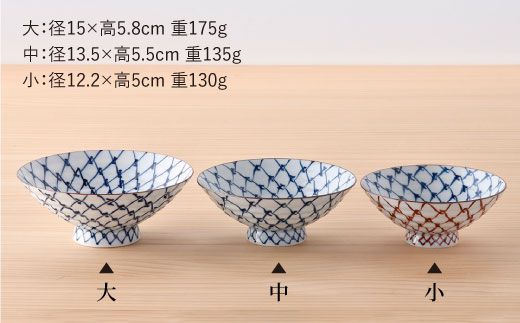 【波佐見焼】手描き掛け網 茶碗 大 ・ 中・ 小 3点セット【まるしん】 どんぶり 丼 食器 [WD13]