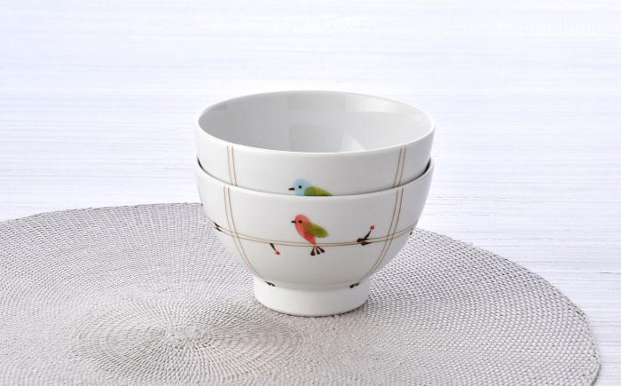 【波佐見焼】ことりの森 茶碗 ペアセット【まるしん】 [WD38]