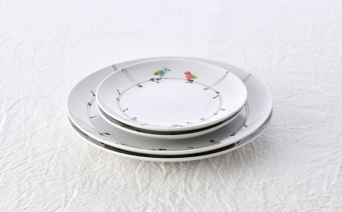 【波佐見焼】ことりの森 21cmプレート・15cmプレート 4点セット【まるしん】 [WD39]