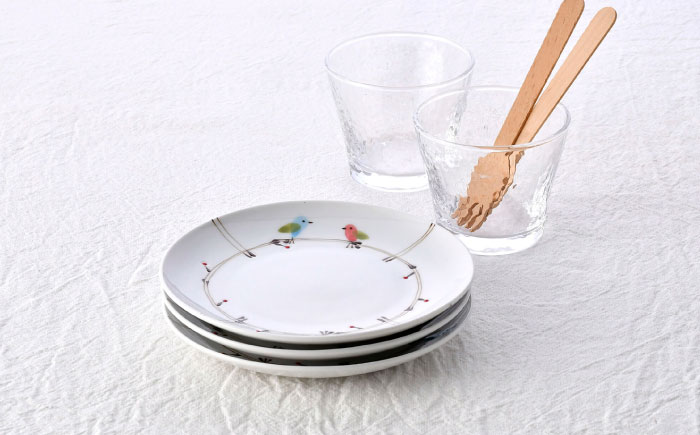 【波佐見焼】ことりの森 15cmプレート 3枚セット【まるしん】 [WD43]