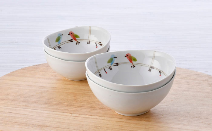【波佐見焼】ことりの森 ボウル 大小4点セット【まるしん】 [WD44]