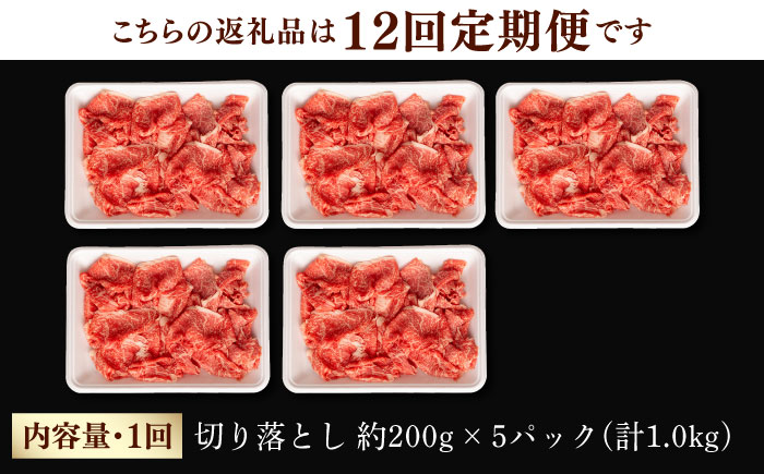 【第12回定期便】【訳あり】 切り落とし 1.0kg (200g×5) 【夢ファームシュシュ】 [WF40] 肉 牛肉 しゃぶしゃぶ すき焼き 訳アリ ワケあり 定期便