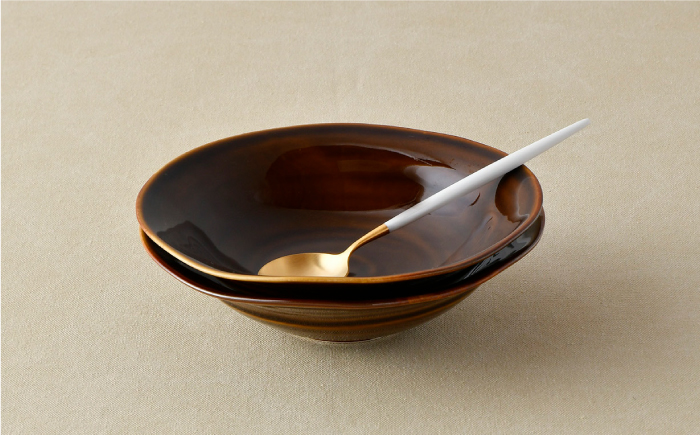 【波佐見焼】多用鉢 2枚セット （ブラウン） カレー皿 パスタ皿 食器【光春窯】 [XD15]