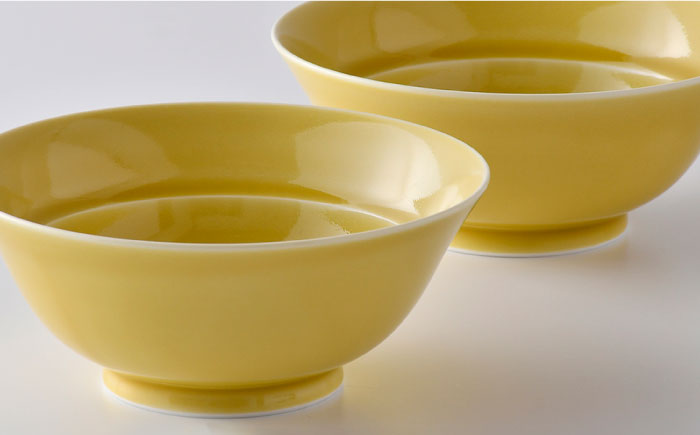 【波佐見焼】粋碗 どんぶり 茶碗 イエロー ペアセット【光春窯】 [XD67]