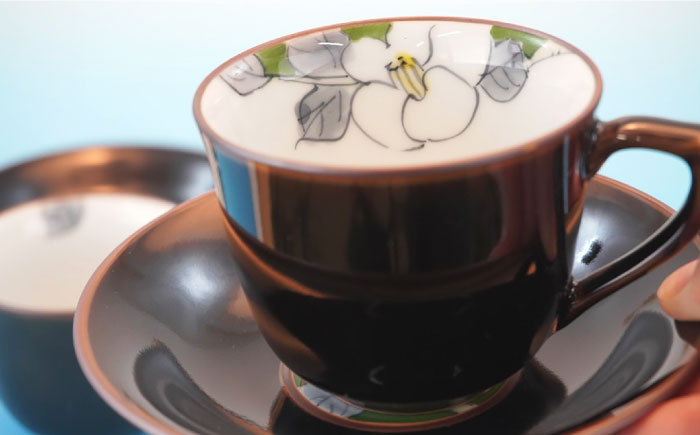 【波佐見焼】花絵蒔（はなえまき）ペア コーヒーカップ・ソーサー マグカップ 陶器【仙右エ門陶房】 [ZD15]