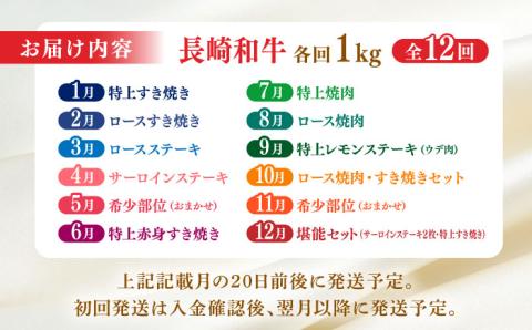 【全12回】【内閣総理大臣賞受賞！】長崎和牛 毎月お届けセット 1kg×12回 [YA21] 肉 牛肉 ロース サーロイン ステーキ レモンステーキ 定期便