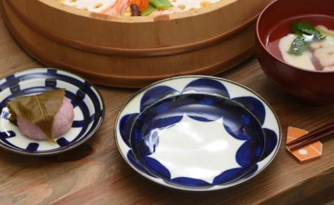 【波佐見焼】natural69　焦がし呉須5寸皿　4枚セット(丸紋／格子／木の葉／山路) [QA73]