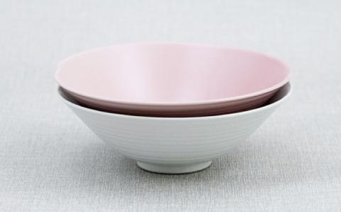 【波佐見焼】アイシー ボウル 大 （ホワイト・ピンク） ペアセット【団陶器】 [PB115]