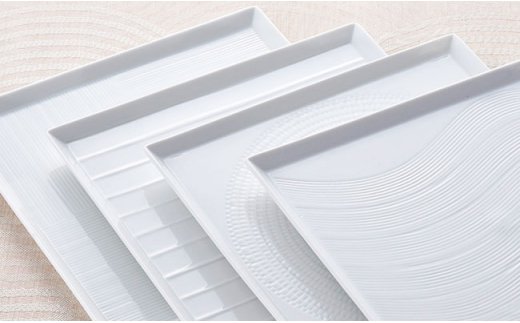 【波佐見焼】白磁手彫 スクエアホーム プレート 【一真窯】 [BB02]