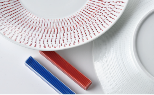 【波佐見焼】糸飛び色染カンナ 24cm プレート ペアセット【一真窯】 [BB06]