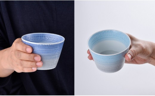 【波佐見焼】 色染流し そばちょこ 2点セット 青・水色 【一真陶苑】 [BB15]