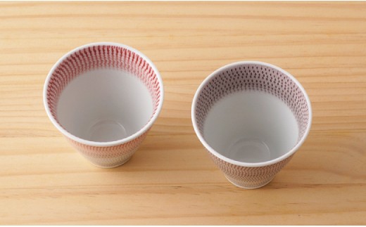 【波佐見焼】 色染流し 湯呑 2点セット 赤・ネズミ色 【一真陶苑】 [BB20]