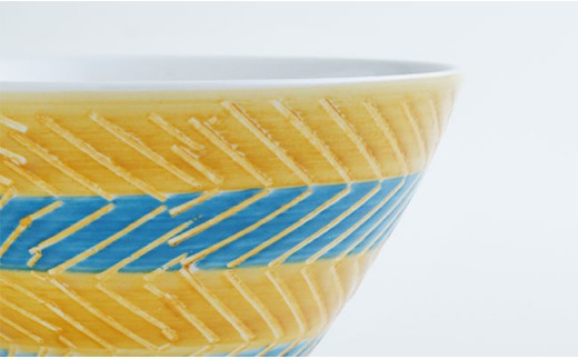 【波佐見焼】ペア飯碗 茶碗 ブルー・オレンジオブリック文(斜線文) 【勲山製陶】 [CD01]