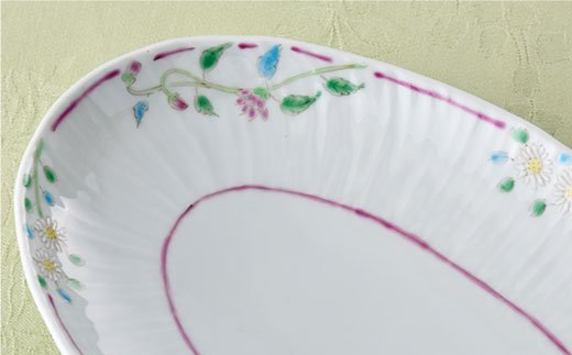 【波佐見焼】草花紋 長楕円皿 ボウル  2枚組み【藍水】 [GB16]