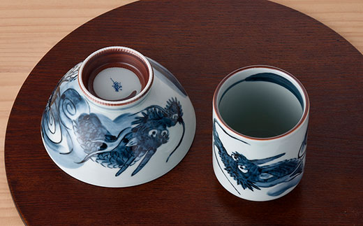 【波佐見焼】龍絵の育ち盛り碗と飲み盛り湯のみ 茶碗 湯呑み セット【松幸陶芸】 [HB09]